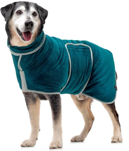 Lucky Paws® hundbadrock - Dubbellager & lyxigt mjuk hund badrock som torkar hunden utan krångel på några minuter, superabsorberande hundhandduk & badrock för hund i ett (XXXL, Turkosblå)