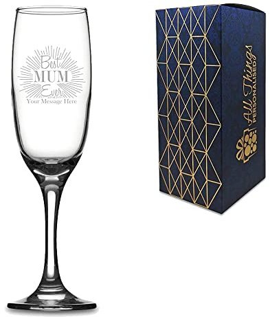 Personalised Engraved Champagne Flute with Best Mum Ever Design, Gift Boxed, Personalise with Any Name