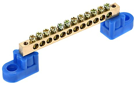 sourcing map Klemmen Erdungsschiene Schraubblock Barriere Messing 12 Positionen für die elektrische Verteilung Blau