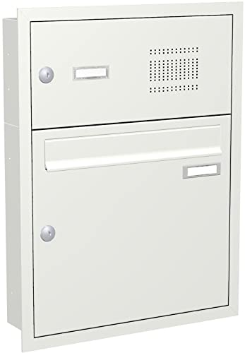 Briefkastenanlage Unterputz mit eckiger Verkleidung und Klingeln Modell U3 Farbe RAL 9016 Verkehrsweiß, Größe mit 1 Briefkasten