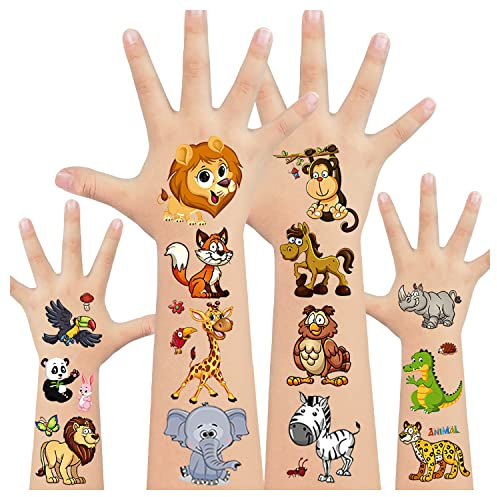 Tattoo Kinder, 110 Stück Jungen Zoo Tiere Aufkleber Sticker | Tiere Kindergeburtstag Einschulung Geschenke Mädchen, Tier Spielzeug, Tiere Party Deko, Mitgebsel Kindergeburtstag