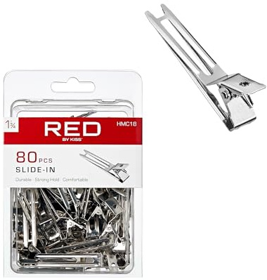 Red by Kiss 80pcs 1.75 Slide-In Hair Clips, Durable Metal Curl Setting Clips for Hairdressing, Sectioning & Retwisting, Rust-Free Hair Pins for Dreads, Dreadlocks, & Twist Styles
