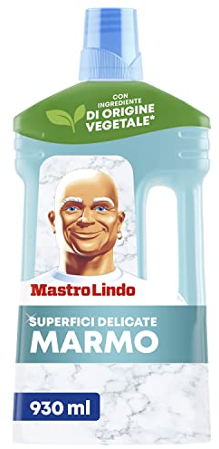 Mastro Lindo Detersivo Pavimenti Marmo, Liquido Superfici Delicate, 1 Confezione (930ml), Profumo Fresco e Delicato, Brillantezza Senza Residui, Ingredienti di Origine Vegetale