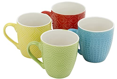 URBN-CHEF Set of 4 Multicoloured Porcelain Mugs Coloured Coffee Design Mugs 240ml or 380ml Tea Hot Chocolate Soup Home Gifts (240ml)