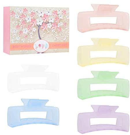 Wolfway Große Haarspangen, 10,2 cm, 6 Stück, Haarklammern für dickes Haar, groß, rechteckig, für Damen und Mädchen, große, rutschfeste Acryl-Banana-Haarklammern, Haar-Accessoires