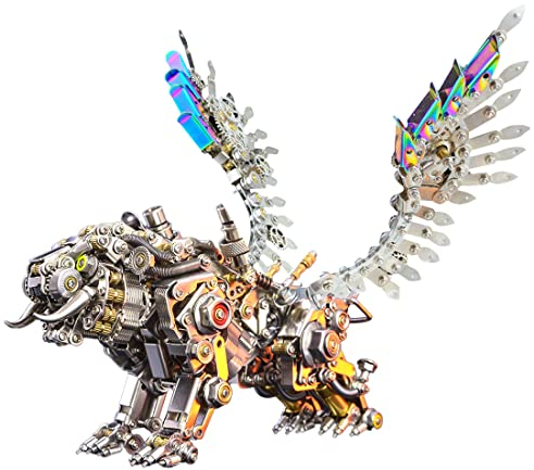 FUXE 3D Metall Puzzle Tiger mit Flügel Modellbausatz, DIY Mechanische Metall Tiger Deko, 3D Lasergeschnittenes Metal Puzzles Kit für Erwachsene und Kinder - 700 Teile
