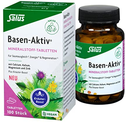 Salus Basen-Aktiv Mineralstoff-Kräuterextrakt-Tabletten – Für Säure-Basen-Balance - Zink, Magnesium, Calcium und Kalium – Kräuter wie Mariendistel, Artischocke und Löwenzahn – Vegan – 100 St.