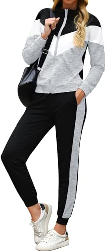 Marvmys Streatwear Trainingsanzüge Damen Leicht Sportanzug Freizeitanzug Jogginganzug Langarm mit Reißverschluss Kordelzug Taschen