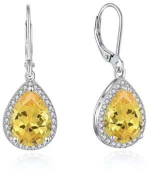 YONVUN Hängen Ohrringe mit Stein Kristall Zirkon Leverback Wassertropfen Ohrhänger Träne ovale Edelstein Rubin Smaragd Saphir Silber Schmuck Set Geschenk für Frau Mutter Tochter Freundin