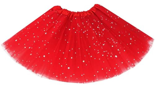 Auranso Gonna in tulle, per bambini, da principessa, da balletto, da balletto, da ballo, da festa, da 2 a 7 anni, Rosso 2, 2- 8 Anni