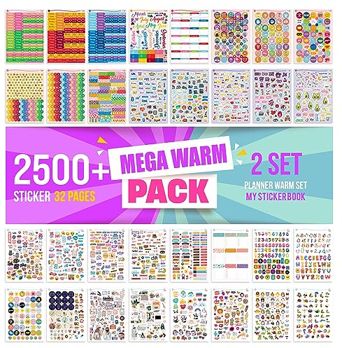 colortouch Sticker Set - 2500+ Pcs Monthly, Weekly, Daily Stickers - 32 Sheets Album for Planner, Organizer, Calendar, Notebook, Bullet Journal, Homework