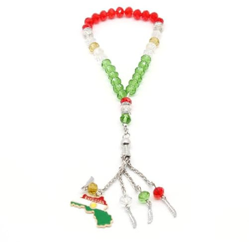 GuoQiao Armband mit Kurdistan-Karte Flagge für Damen und Herren Charm 33 Perlen Rosenkranz-Armbänder ethnischer Stil Gebet religiöser Schmuck Geschenk Kristallglas