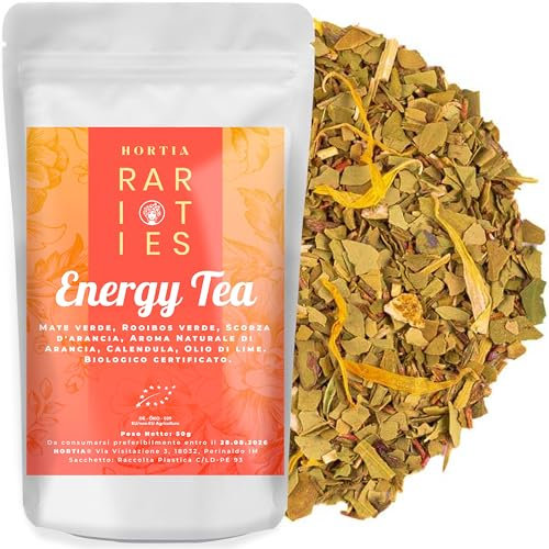 ENERGY TEA | Tisana Energia e Vitalità a base di Yerba Mate, Rooibos verde e Calendula | Confezione Regalo Salva Aroma | Gusto Arancia Rossa