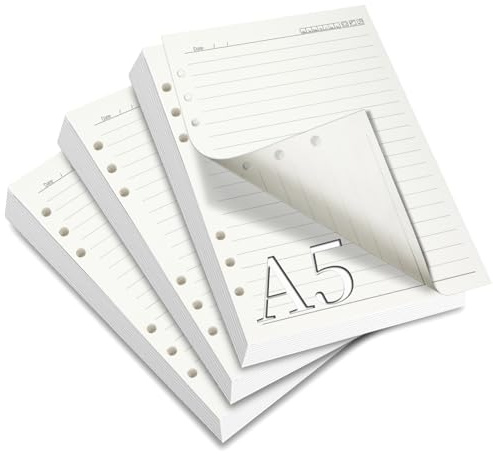 SWTYExt A5 Refills Paper 3 Pack Lined Paper 180 Sheets/360 Pages Refill Pad A5 Refillable Notebook 6 Hole Ring Binder Inserts Thick Papers A5 Organiser Planner Inserts Papers for Office School Home