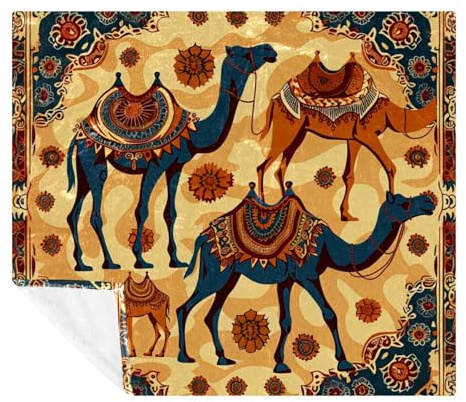 FNETJXF Couverture polaire confortable pour canapé, chambre à coucher, motif ethnique, tribal, rétro, chameau, à poils longs