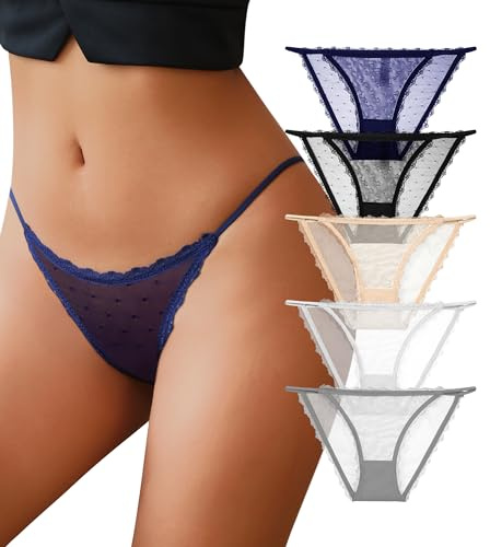 J-pone Lace Underwear for Women Sexy Seamless String High Cut Stretch Breathable Low Rise Hipster Cheeky Bikini Panties Multipack-S