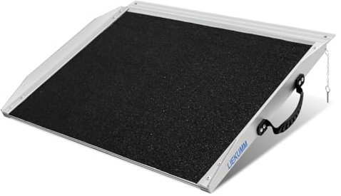 LIEKUMM 61 x 73 cm Rollstuhlrampe, 300 kg Kapazität Aluminium Rampe für Rollstuhl, Schwellenrampe für Zuhause, Stufen, Tragbar Auffahrrampe für Elektro-Rollstuhl, Scooter, Kinderwagen, Warenwagen