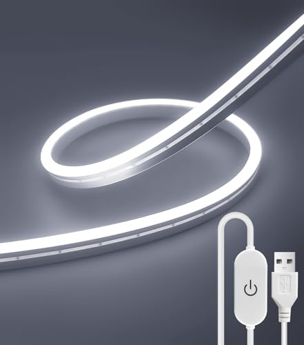 ShineBurky Neon Led Strip 2M Kaltweiß 6000K, 5V USB Led Streifen Dimmer | Dimmbable, IP67 Wasserdicht, Cuttable, für Küche Garderobe Spiegel Heimdekoration TV LED Hintergrundbeleuchtung