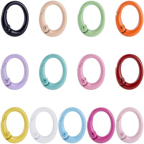SUNNYCLUE 1 Box 26 Stück 13 Farben Federtorringe Ovaler Ringclip Metalllegierung Bunt Runder Karabiner O Schlüsselanhänger Schnappclips Schnalle Für Schlüssel Taschen Geldbörsen Handtaschen DIY Bastel