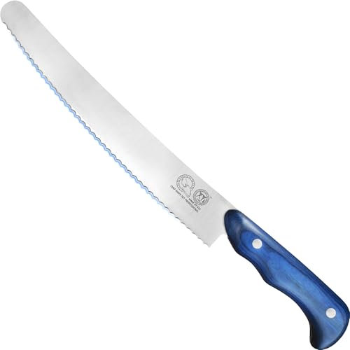 XYJ Coltello da pane in acciaio inox con lama dentata per mancini, coltello da cucina in acciaio inox con lama dentata e manico in legno, coltello Full Tang, 10 pollici