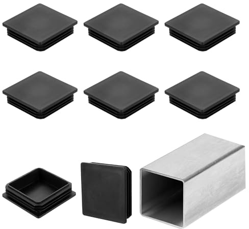 sourcing map 3 1/2 (90mm) Square Tubing End Caps, 8 Pcs Plastic Hole Plugs Insert End Cap for Metal Tubing Post Chair Leg Table Bookshelves Furniture, Black