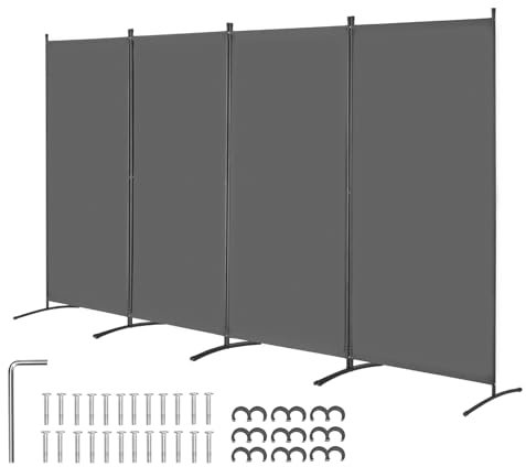 VEVOR Room Divider, 4 Panels Room Divider, Folding Privacy Screen and Portable Partition Divider for Room Separation, Freestanding Room Partitions for Office, Bedroom, Study, Grey
