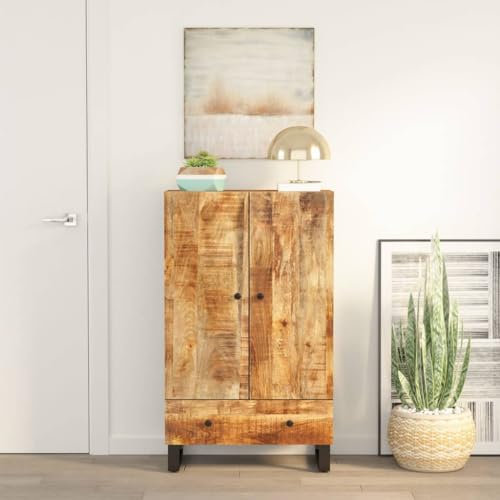 ShGaxin Highboard mit Schublade 60x33x100 cm Massivholz Mango & Eisen Buffetschrank, Mehrzweckschrank, Bücherschrank, Hochschrank, Vorratsschrank, Wohnzimmerschrank, Sideboard, Küchenschrank 352933