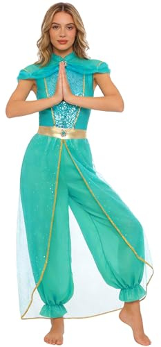 Eandarui Arabische Prinzessin Kostüm Damen Orientalische Tanzkleidung Pailletten Glitzer Bauchtänzerin Outfit Fasching Karneva Mottoparty Tanzkostüm