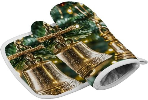 Gants de cuisine personnalisés résistants à la chaleur pour femme - Motif cloche de Noël