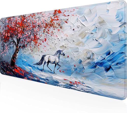 Tapis de Souris Gamer Fleurs de Cerisier Tapis de Souris XXL (900 x 300 mm), Tapis Souris Blanc Tapis de Bureau Accessoire Bureau Bords Surpiqués Tapis souris pour Les Jeux, la Maison et Le Bureau K-8