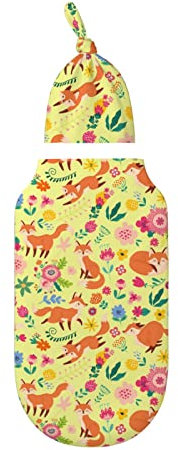 Wickeldecke für Neugeborene, Fuchs-Blume, mit Mütze, Baby-Wickeltuch, Spucktuch und Kinderwagen-Abdeckung, perfekt für Jungen und Mädchen