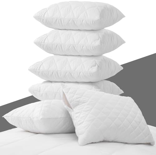 Juego de 6 protectores de almohada blancos, antialérgicos con cremallera, funda de almohada acolchada, lavable a máquina, a prueba de polvo y ácaros, 50 x 75 cm
