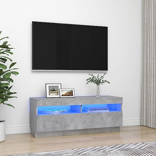 WKIEQACO Entertainment Centers & TV-Ständer, TV-Schrank mit LED-Lichtern, Betongrau, 100 x 35 x 40 cm