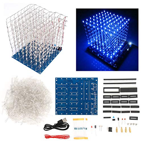 3D LED Würfel Licht Elektronik Bausatz, 8 x 8 x 8 Würfel LED Licht Würfel DIY Lötprojekt Bausatz, Handgefertigt Wohnraumdekoration (Blau)