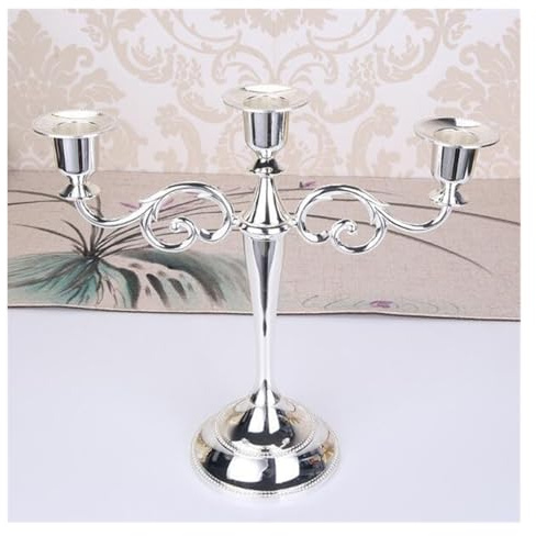 FJOADNVM Kerzenständer Silber Gold Schwarz Bronze Metall Kerzenhalter Retro 3-Arm Abendessen Kandelaber Hochzeit Home Decor Kandelaber(3-arms Silver)