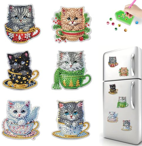 Diamond Painting Weihnachten Deko Kühlschrank Magnete,Diamant Malerei Kühlschrankmagnet Aufkleber,DIY Diamant Painting Aufkleber für Kühlschrank Whiteboards, Auto, Briefkasten Deko-Katze