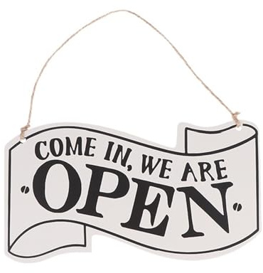 Cartel abierto y cerrado Letrero de madera doble cara con cuerda for colgar en la puerta tu negocio, señal apertura for tienda(White)