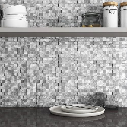 BeNice 3d Carreaux Adhésif Mosaïque Cuisine Carrelage Argenté 8pièces
