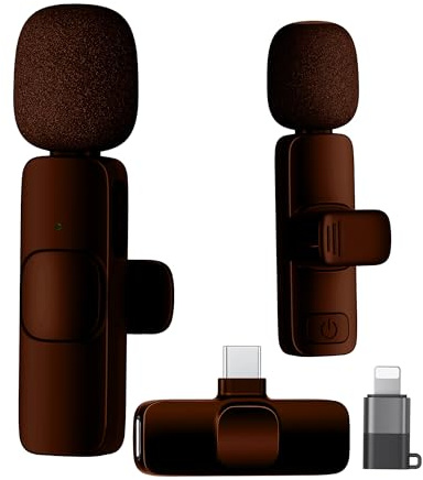 KUKIHO Kabelloses Lavalier Mikrofon für iPhone/iPad/Android (2 Sender), Mini Ansteckmikrofon mit Geräuschunterdrückung, Plug-Play Wireless Mikrofon für Videoaufnahmen, Podcast, YouTube（Rotschwarz）