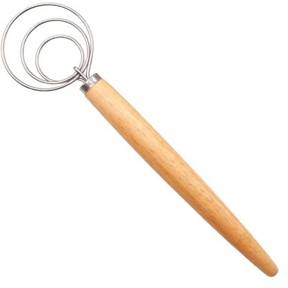 DEKKRYNFV Manico Ergonomico in Legno Impastatrice per Farina Frusta con Impugnatura Comoda Bobine in Acciaio Inossidabile Asta Miscelazione Strumento Cottura Manico in Quercia Antiscivolo