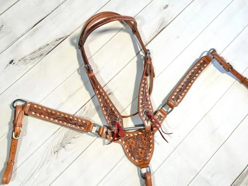 EQUIEMPRESS Western-Leder-Set mit handgefertigtem Kopfstück und Vorderzeug mit Zügeln. /Size-Full,Cob,Pony AM-23 (COB)