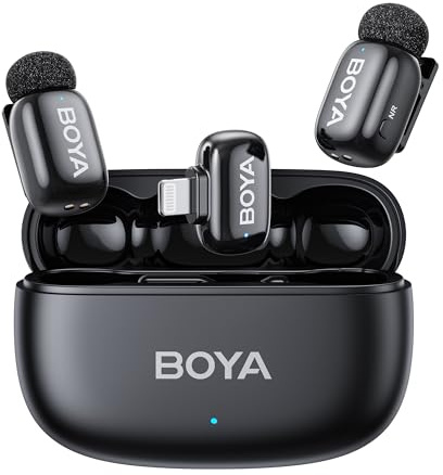 BOYA MINI 2 Mikrofon Handy, 48kHz/24Bit, 100m, 30h, Lightning Mini Mikrofon für iPhone 7-14 Serie, Kabelloses Lavalier-Mikrofon, Ansteckmikrofon für Vlogging, Streaming, YouTube, Interview