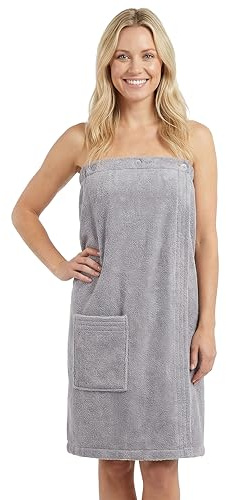 LAYNENBURG Premium Saunakilt Damen mit Knopfverschluss - 100% Baumwolle – Öko-Tex 100 - Frauen Saunatuch - Frottee Sauna-Handtuch, Kilt mit Gummizug für Wellness, Spa & Sauna(S-L hellgrau)