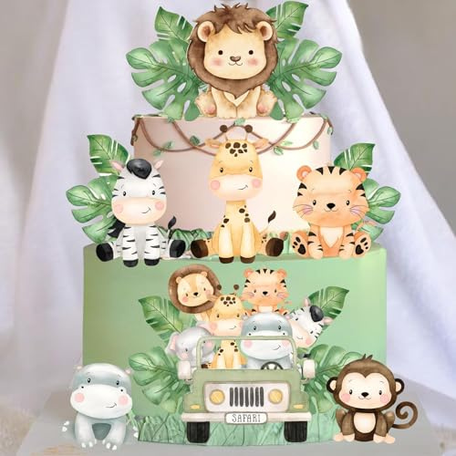 11Piezas Decoración Para Tartas De Animales De La Selva, Cake Topper Animales, Adornos Para Cupcakes Con Motivos Safari, Incluye Mono, Elefante Y León, Fiesta Cumpleaños Infantiles