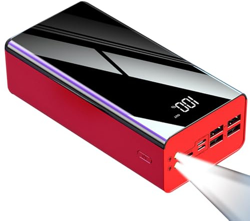 Chargeur Portable De Grande Capacité 100 000 MAh Batterie Externe à Charge Rapide 22,5 W Avec 5 Sorties Powerbank Avec Lampe De Poche Pour Camping En Plein Air Et Voyage(Size:100000mAh,Color:Rouge)