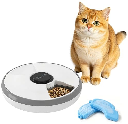 PawHut 6 Meal Automatic Cat Feeder Cordless, Dry & Wet Food Cat Food Dispenser with 1 Ice Pack, Battery Powered, Programmable Timer, for Kitty Small Dogs, Easy to Clean