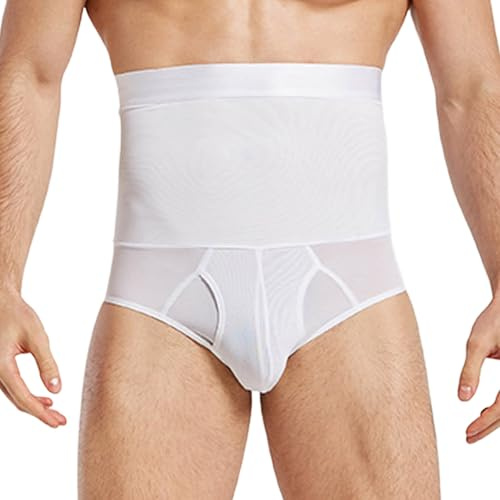 Generisch Mutandine dimagranti da uomo con cintura alta traspirante per sollevare i glutei, in plastica modellante e aderente in vita, bianco, XXL