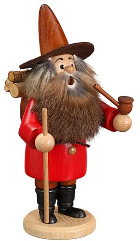 Drechselwerkstatt Uhlig Räuchermännchen Wichtel Holzsammler rot - 22 cm - Original Erzgebirge Räuchermann