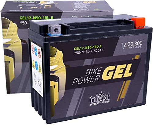 intAct - GEL MOTORRADBATTERIE Bike-Power GEL12-N50-18L-A. Ersetzt Y50-N18L-A, Y50-N18L-A3. Motorradbatterie 12V 20Ah 300A. Maße: 206x91x164mm. Mit bis zu 30% mehr Startleistung.