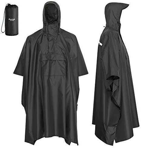 AWHA Regenponcho Damen und Herren wasserdicht und extra lang zum Wandern, Reiten, Fahrrad fahren - Outdoor Regenschutz wiederverwendbar mit Tasche, schwarz, S/M